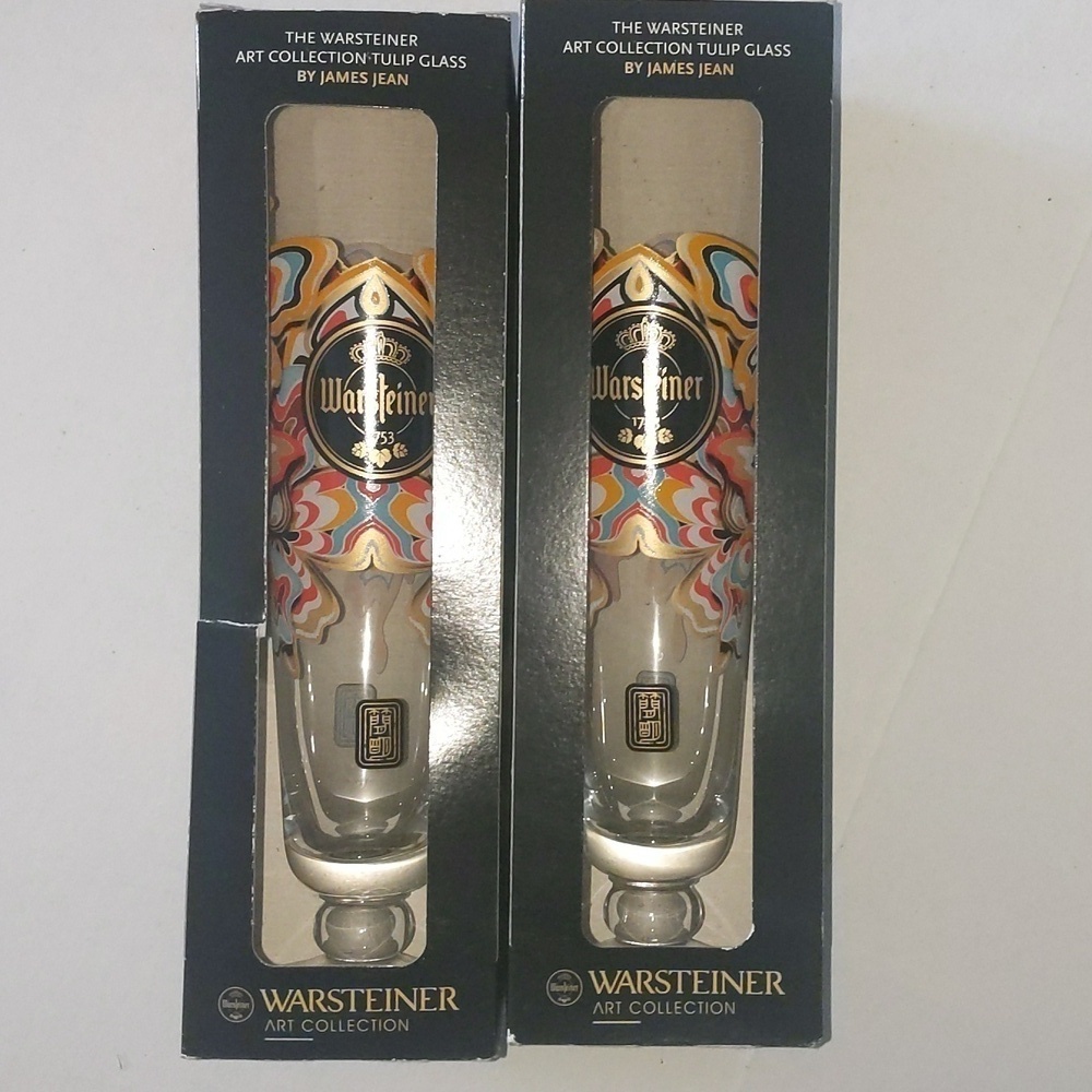 Warsteiner Art collection set of tulip beer glasses by James Jean. 2014